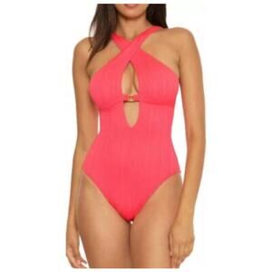 Becca By Rebecca Virtue Moon Ridge High-Neck One-Piece Women's Small Pink NEW